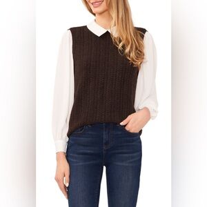 Cece Mixed Media Top in‎ Chocolate Women’s Size Small NWT